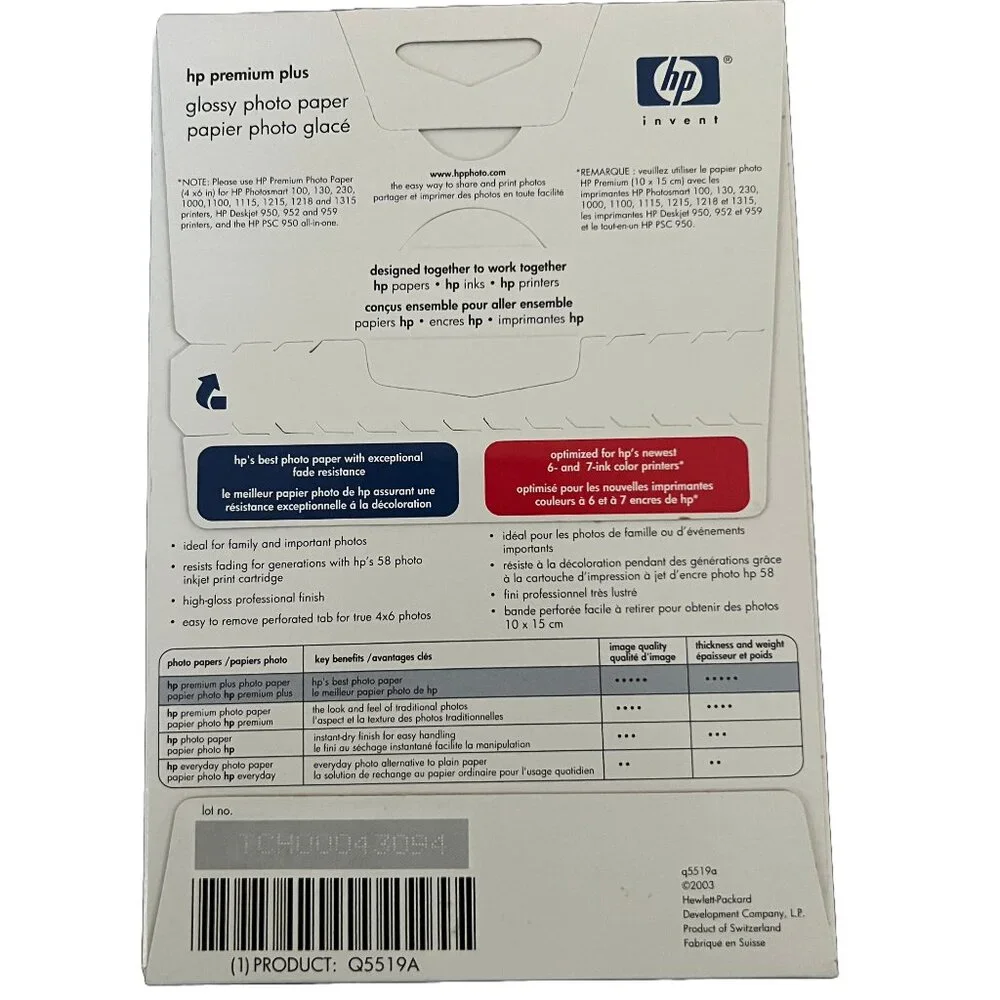 Genuine HP Premium Plus 4x6 Photo Paper Glossy 4” X 6” 45 Sheets New